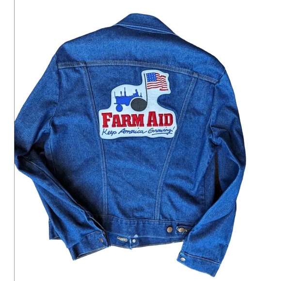 Vintage Farm Aid concert Jean Jacket Wrangler Patch Usa Flag 80s Denim western